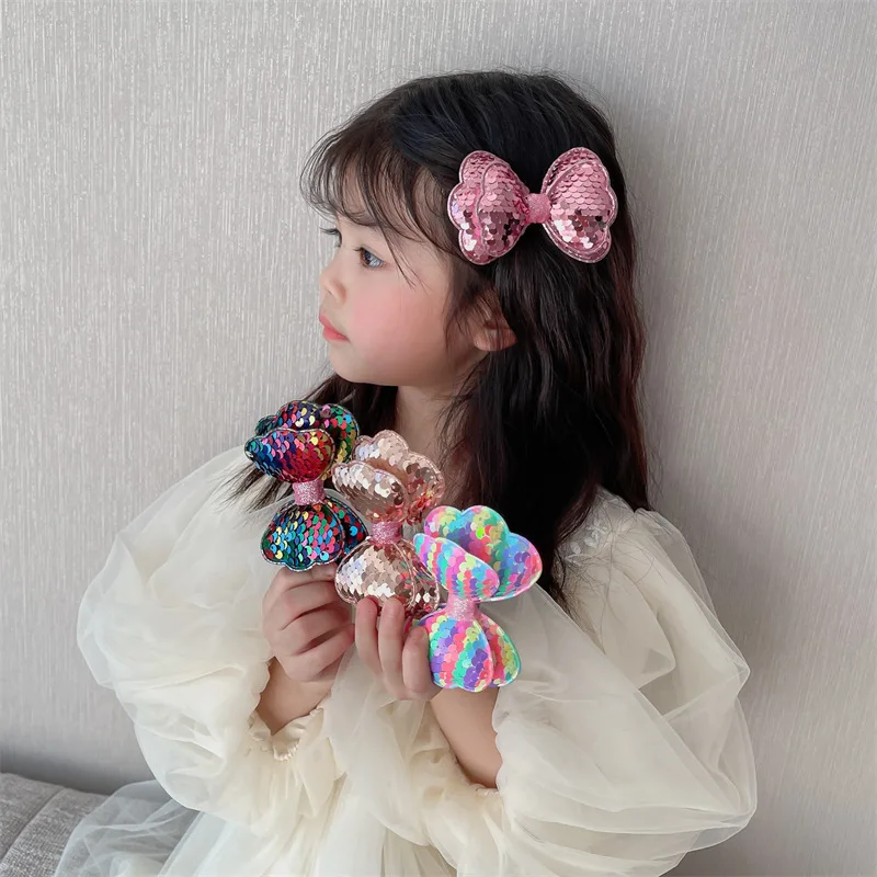 Korean laser sequined bow cute girl hairpin baby headdress girl bangs clip princess hairpin headdress