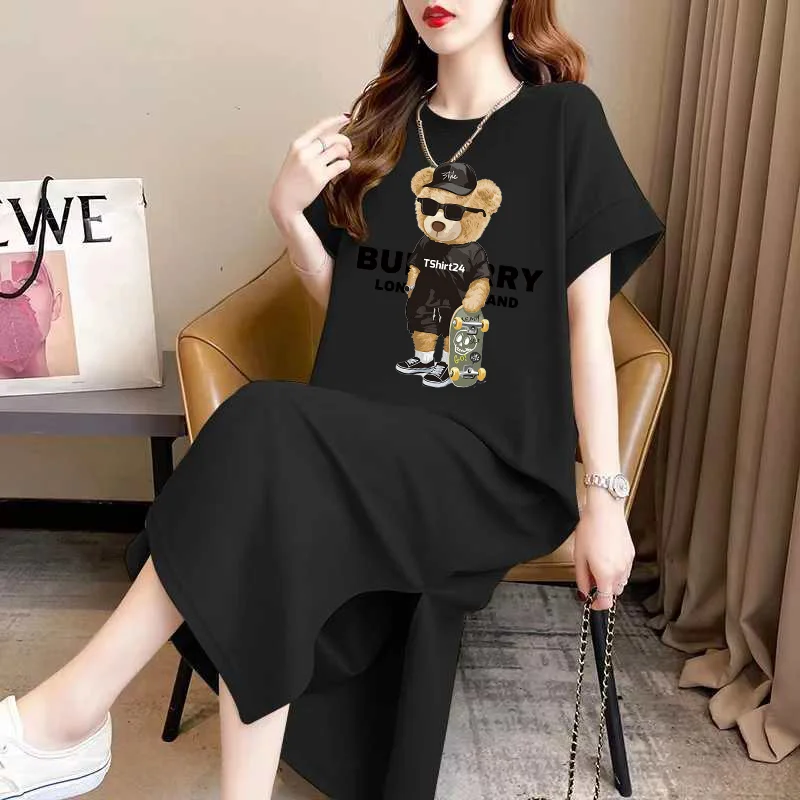 طويل المرأة تي شيرت ثلاثية الأبعاد مطبوعة المرأة عادية موضة قصيرة الأكمام البلوز المرأة بلوزات حجم كبير الرياضة وتنورة الكاحل