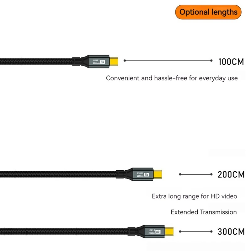 For Iphone15 Ipad Pro USB3.2 20Gbps Full Function 100W Fast Charge Convenient Portable 8K Casting Cable,2Meters Easy Install