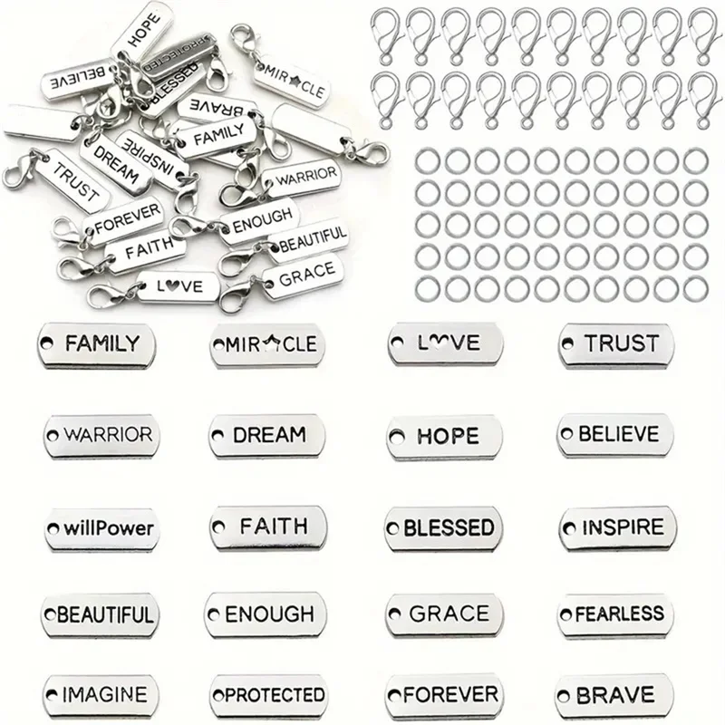 10PC Minimalist Key ChainSilver Color Lettering Family Love Keychain Key Holder Hang Tag Pendant Key Ring Bag Jewelry Gifts