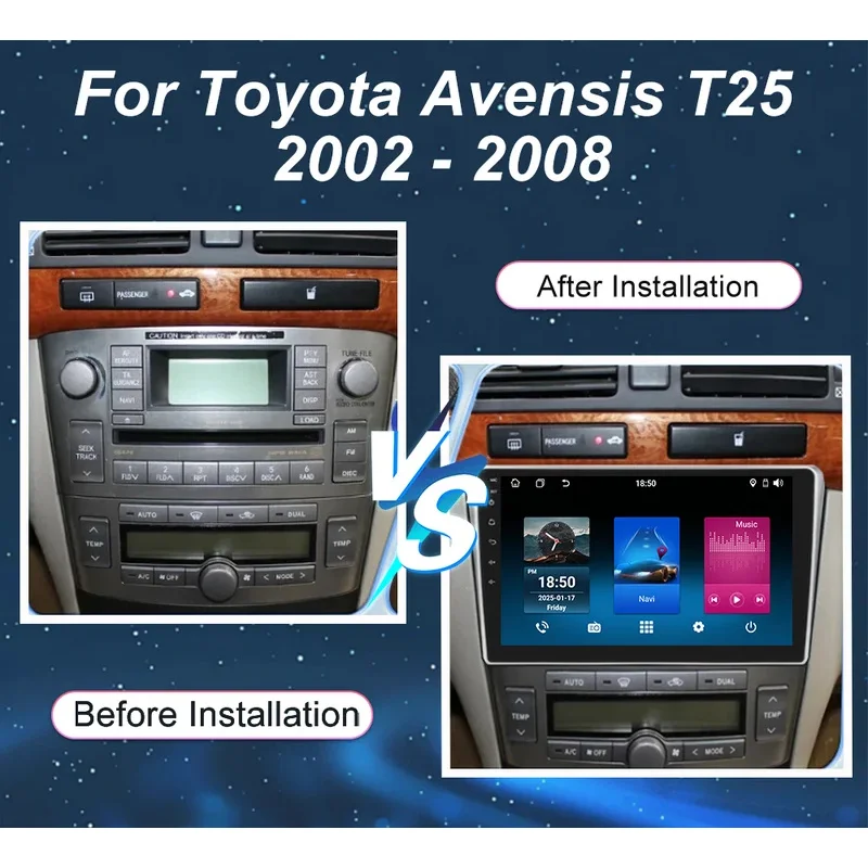 Android 15 For Toyota Avensis T25 2002 2003 2004 2005 2006 2007 2008 GPS Car Radio 4GLTE DSP RDS QLED Auto Car Radio Carplay DV view 2