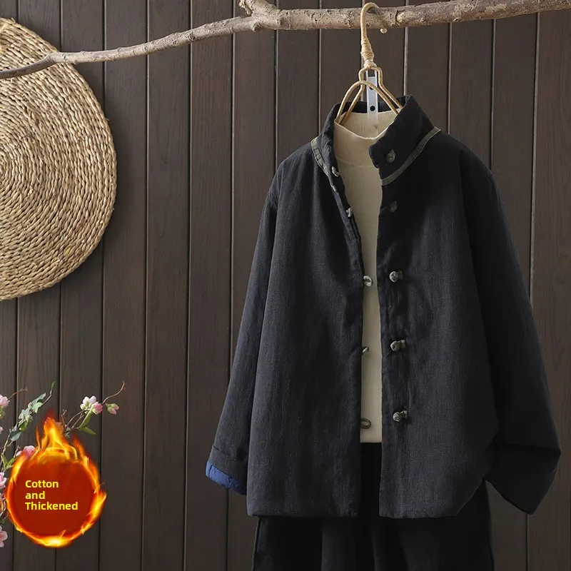 

Thickened Cotton Jacket Women's Winter Clothes New Style Sandwich Cotton Linen Short Version Korean Retro Small Cotton Coat