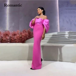 Romantic A Line Pink Chiffon Long Evening Dresses Off The Shoulder Puff Sleeves Sweetheart Saudi Arabia Ankle Length Prom Gowns