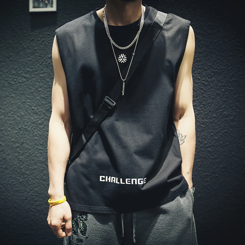 Summer Loose Men's Cotton Tank Top Sleeveless T-Shirt Trendy Brand Sporty Large Size Youth Casual Breathable round Neck Sweat...