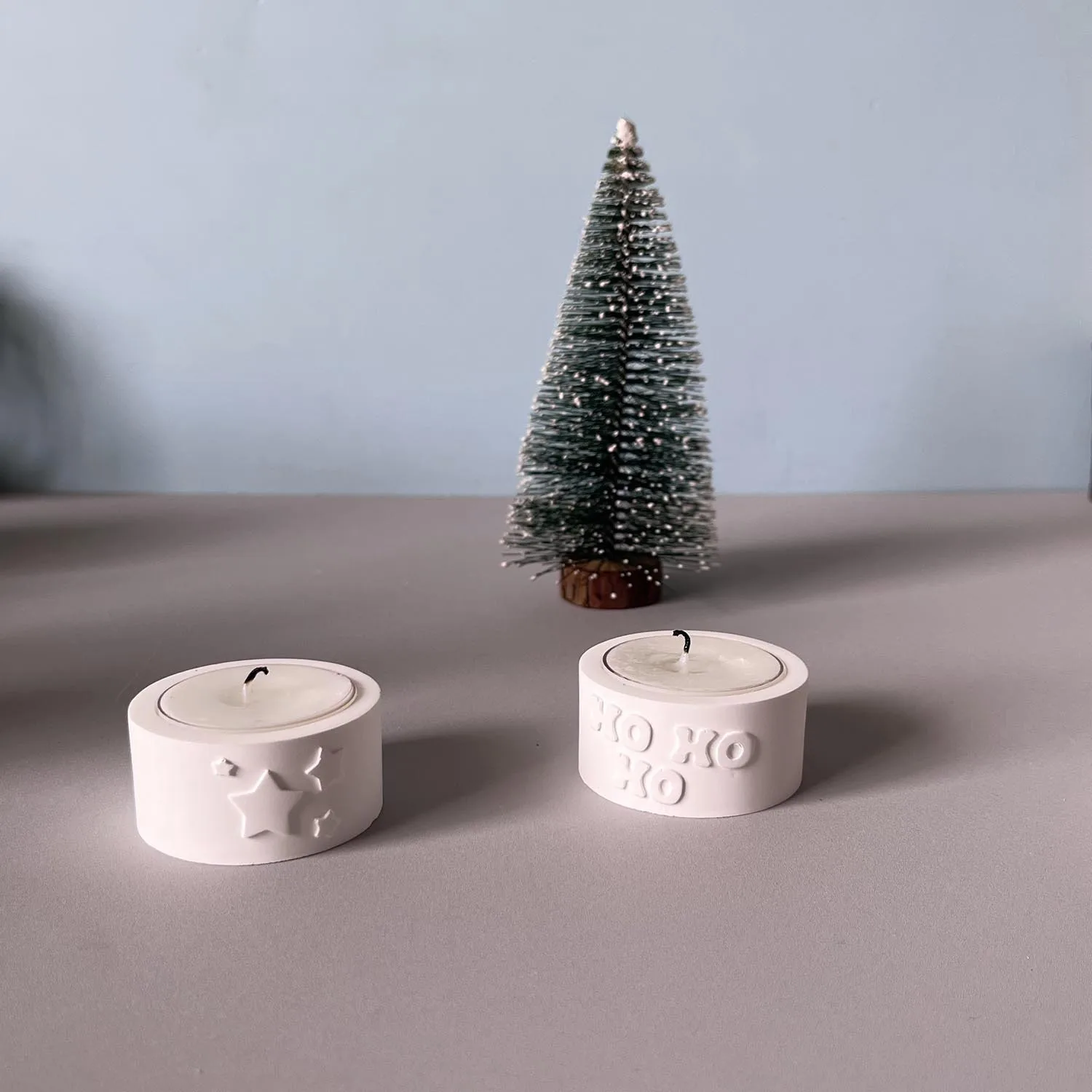 Tea Light Candle Holder Mould Plaster Round Silicone Mould Pentagram Pattern Mould White For Diy Craft Projects Christmas