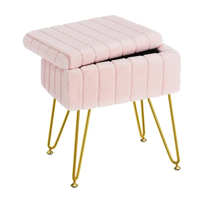 Multifunctional Faux Fur Ottoman with Storage  Modern Soft Stool Chair with AntiSlip Feet for Makeup Bedroom and Home Decor