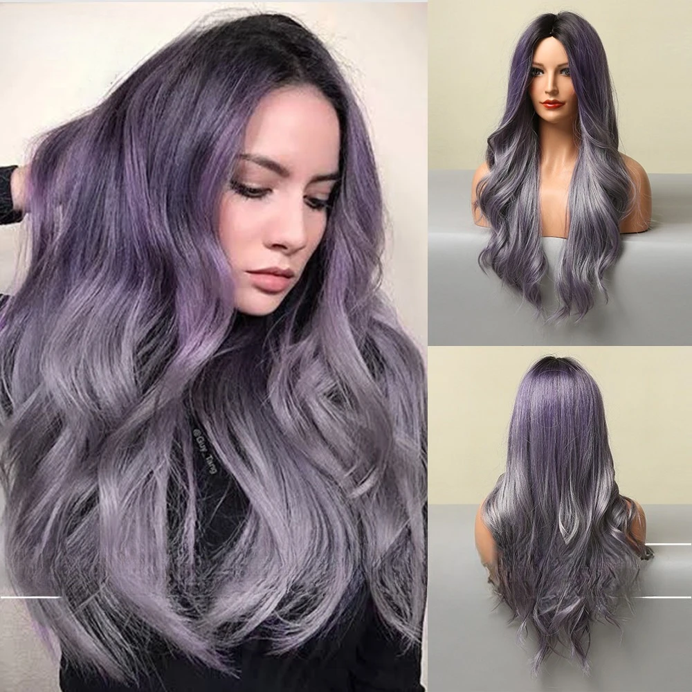 

White wig female, long hair anime highlights purple cosplay big waves long curly hair hot silk wigs headgear