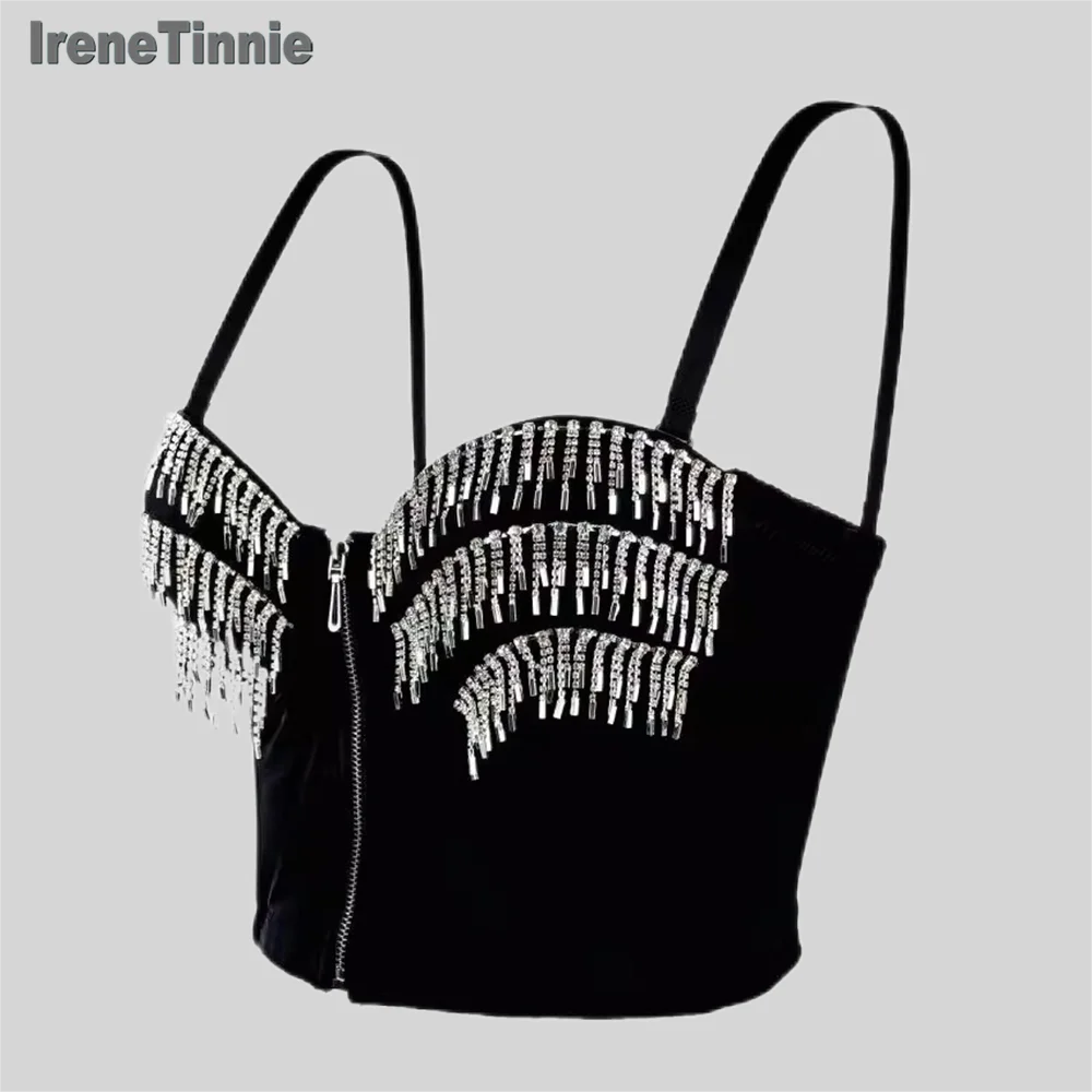 

IRENE TINNIE 2024 Corset for Women Black White Tassel Bra Wear Outside Bustier Party Vintage Bodice Strap Corselet Summer