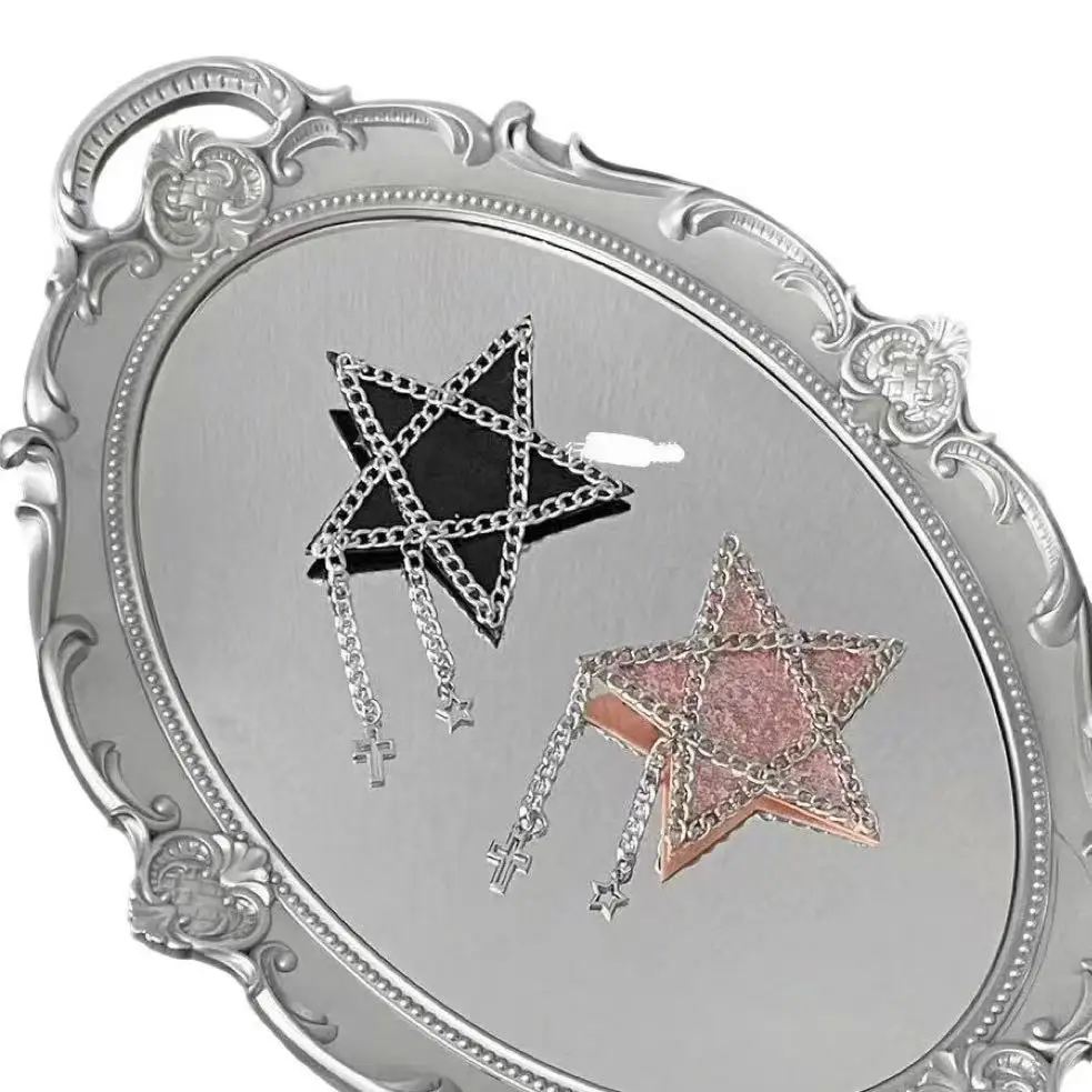 グリッタースターヘアクリップラインストーン女性ガールズ Y2k 星型チェーンクロスバレッタロリータヘアアクセサリー