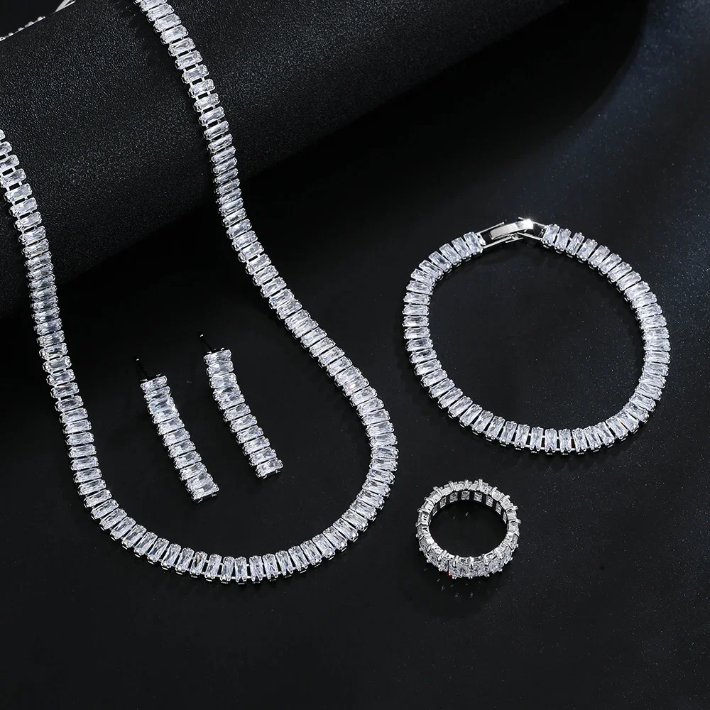 LXOEN Luxury Brilliant Cubic Zirconia Necklace Set Earrings Rings Women CZ Light Drop Bridal Wedding Jewelry Sets 2023 New