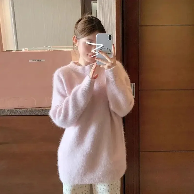 

Мягкий вязаный свитер-кардиган для женщин, розовый, осенне-зимний, модный, новинка ранней весны, утепленный трикотажный топ