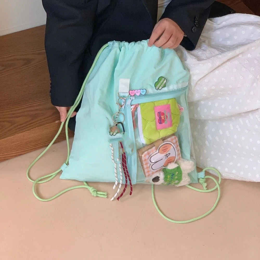 Zaino con coulisse tascabile trasparente Borsa a tracolla leggera di grande capacità in stile coreano Itabag Fashion Design