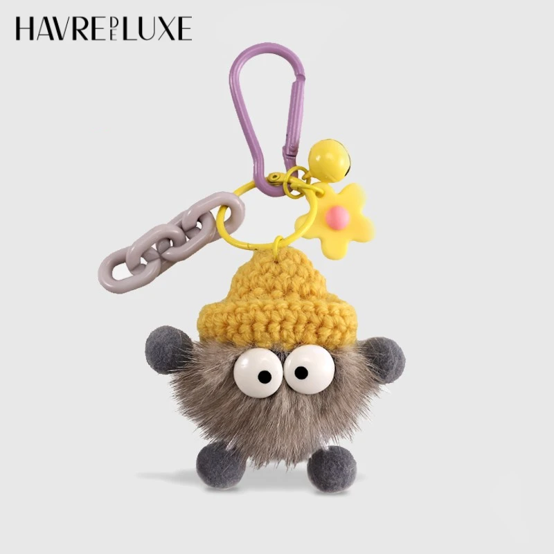 Haverdeluxe Small Briquette Pendant Mink Hair Dopamine Buckle Mobile Phone KeyChain Bag Hanging Doll Girl Gift