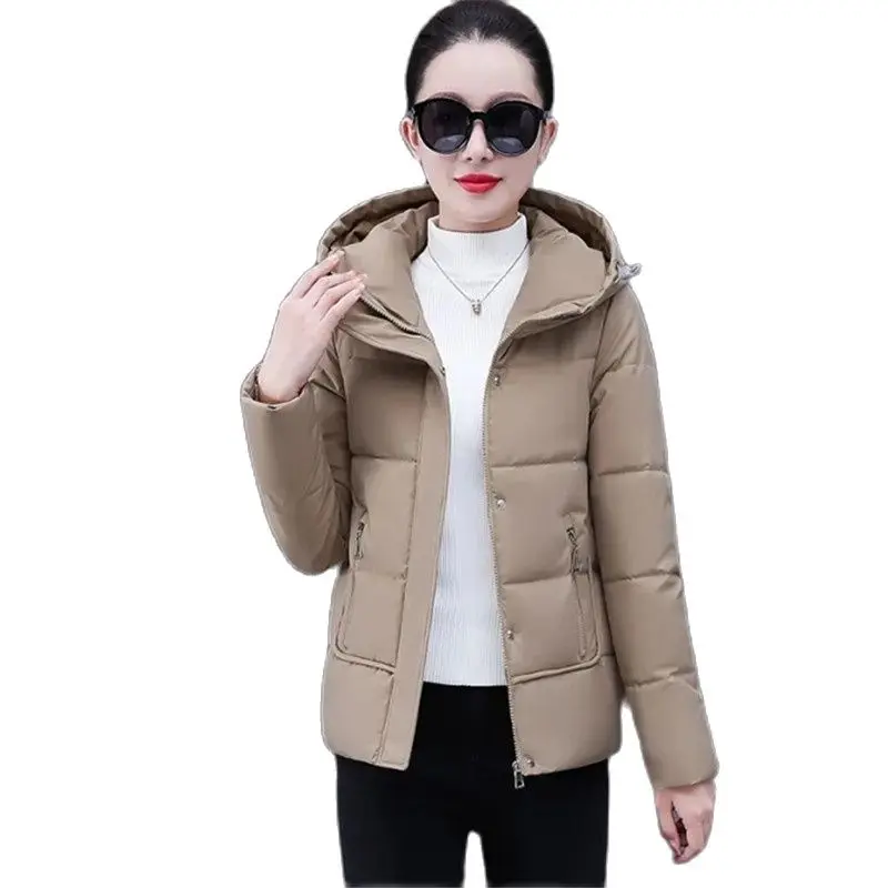 

Winter Down Cotton Jacket Women 2023 New Loose Hooded Coat Fashion Concealed Zipper Outerwear Pure Colour Parka Overcoat Female