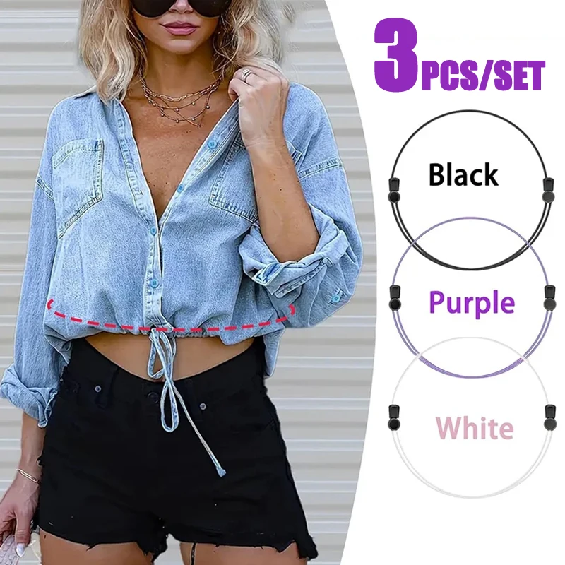 Kit 3 Peças: Faixa Elástica Ajustável para Ajustar Cintura de Camisas Femininas - Acessório de Moda para o Verão, Efeito Redutor Instantâneo e Antiderrapante