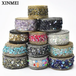 Self Adhesive Rhinestone Chain Gravel Stones Tape Ribbon for Wedding Decoration Trim Banding Crystal Applique DIY Clothing
