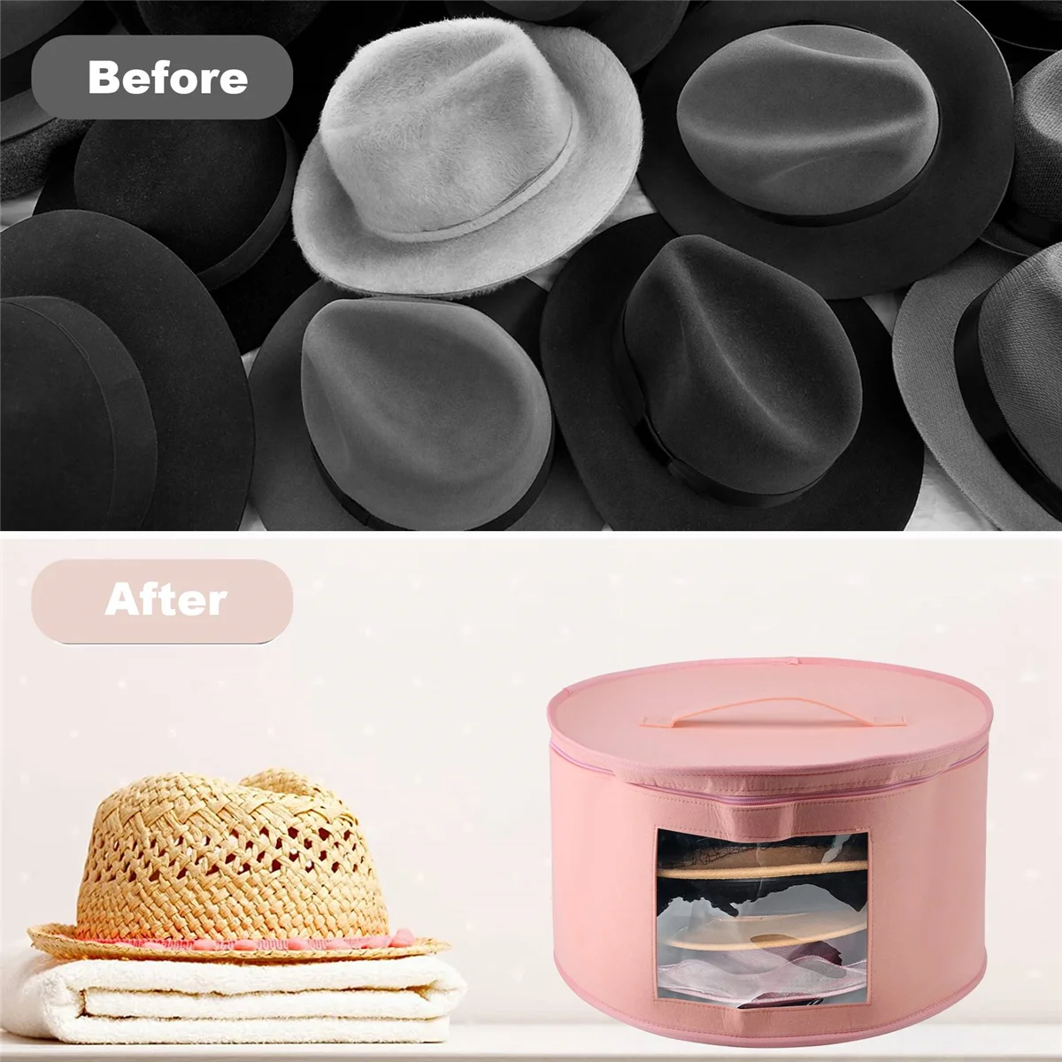 Hat Box Organizer Round Travel Hat Boxes Foldable Hat Storage Bag with Dustproof Lid Large Hat Storage Box Hat Boxes C