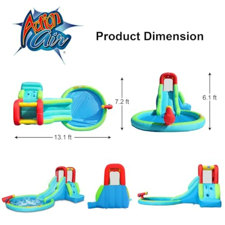 Inflatable Waterslide and Bounce House for Wet/Dry Use, PVC Material, Blue and Yellow, Dual-Function Slide with Integrated Spla