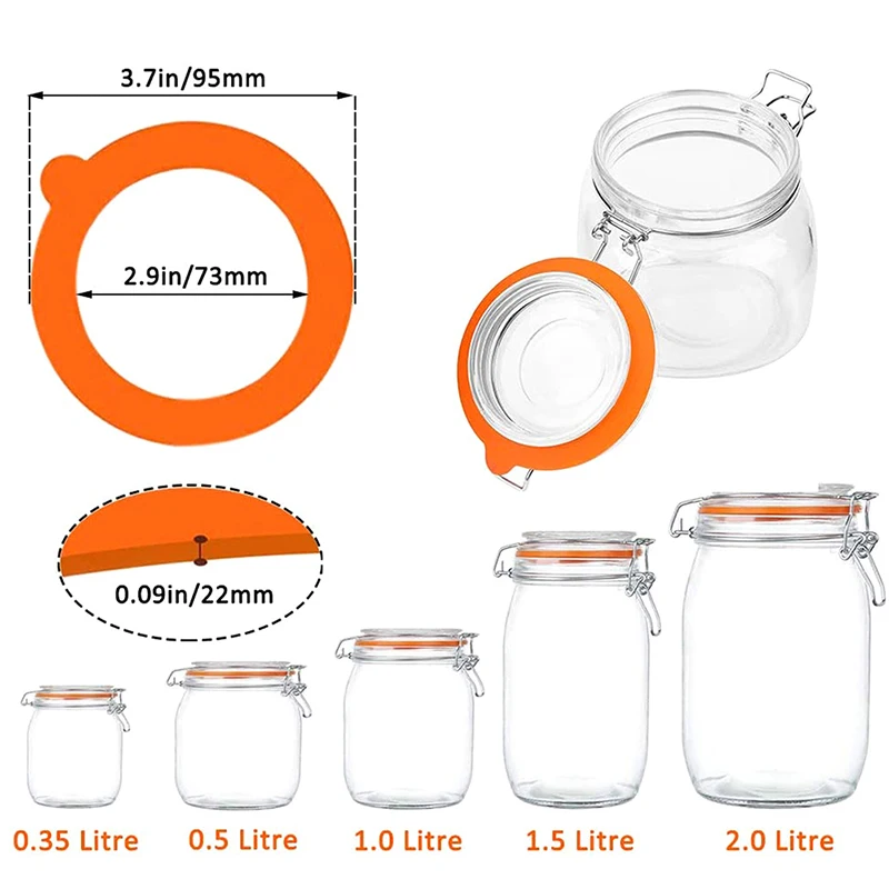 5PCS Silicone Replacement Gasket Airtight Rubber Seals Rings Leak-Proof Canning Seals for Glass Clip Top Jars Storage Containers
