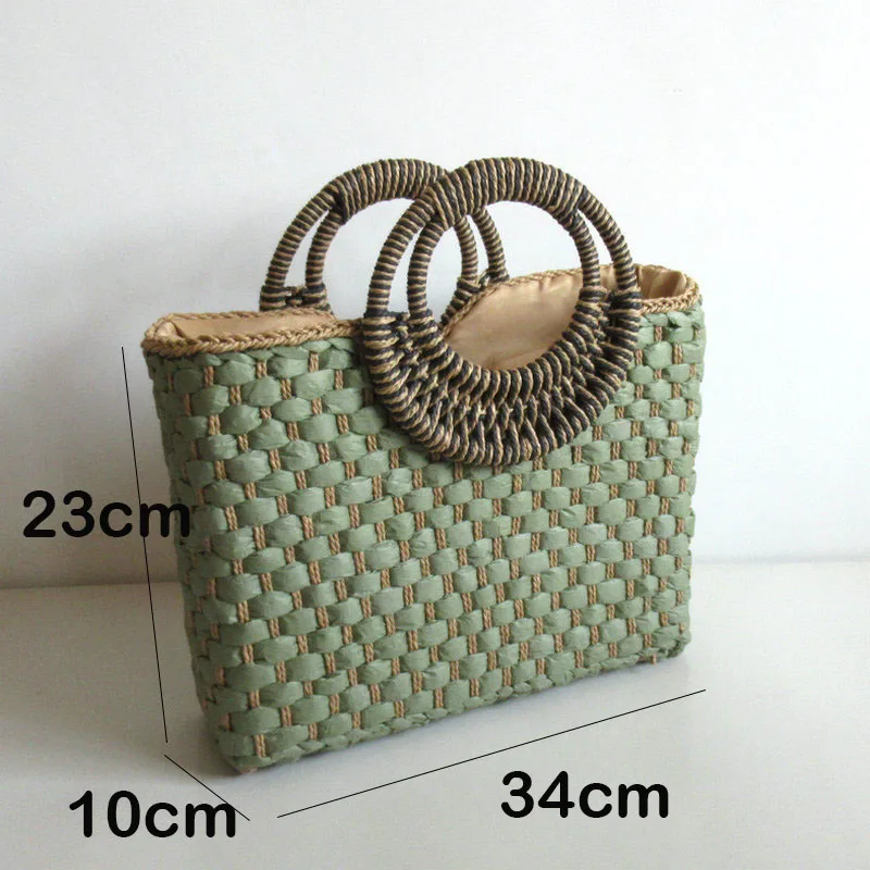 Women Braided Square Handbag Paper Rope Straw Tote Bag Street Fashion Summer Vintage Lightweight Handmade Top-Handle Bags