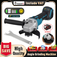 Podofo 125mm m14 Brushless Angle Grinder Cordless Grinding Machine Handheld Portable Power Tool for Cutting Woodworking