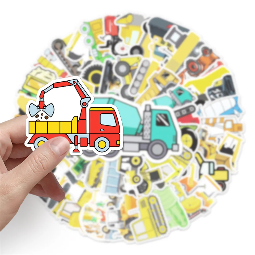 10/30/50PCS Children Cartoon Engineering Vehicle Excavator Forklift Sticker Toy Luggage Laptop iPad Notebook Sticker Wholesale