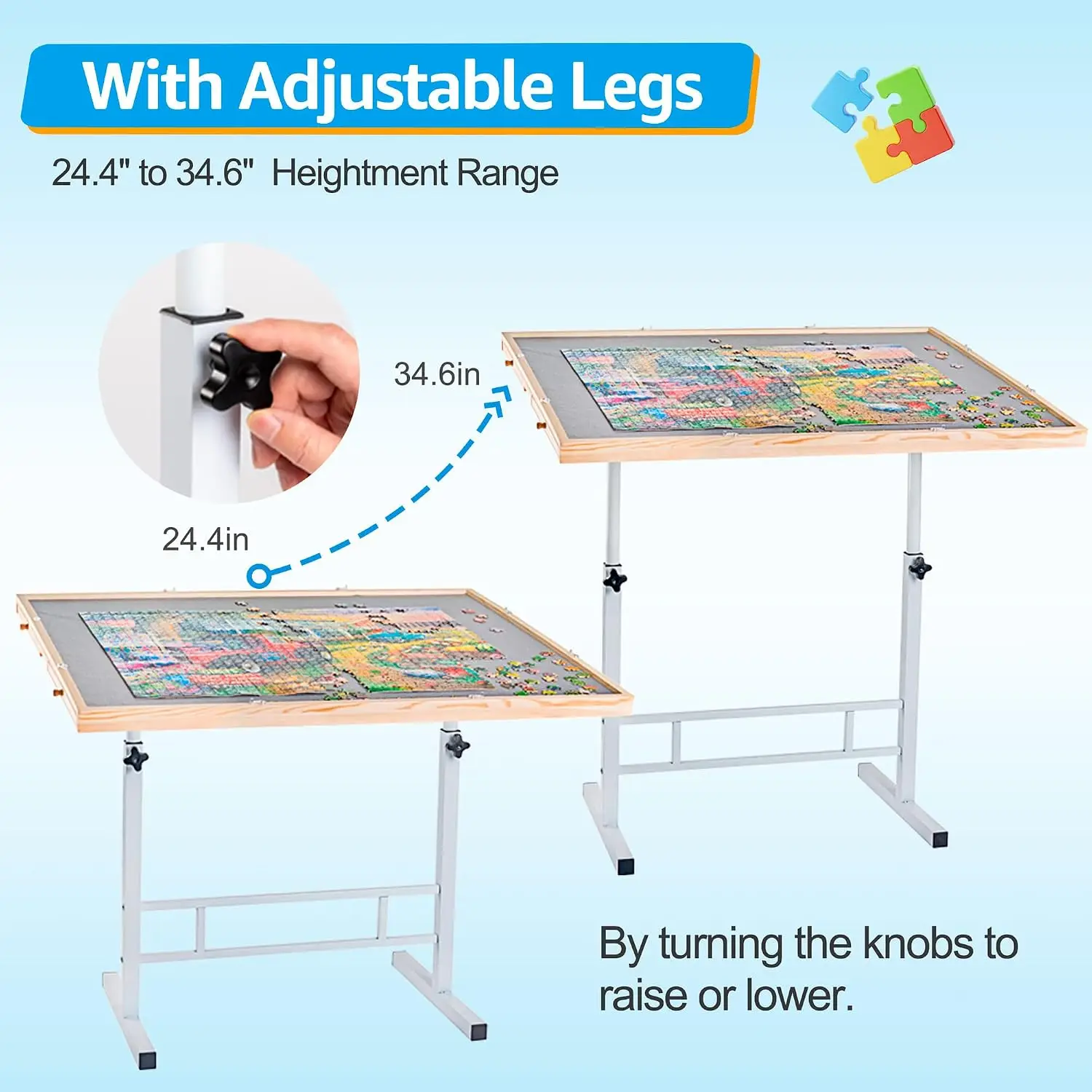 Adjustable Puzzle Table with Drawers & Wooden Cover, 1500 Pieces | 35 x 26 in Jigsaw Board with Legs, 24.4-34.6 in Height, Tilti - view 5
