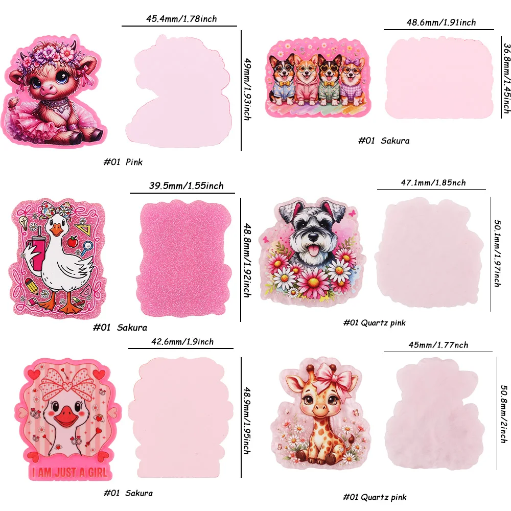 10Pcs Animal Flatback Dog Geese Deer Cow Pink Glitter Resin Planars DIY Accessories For Jewelry Making Brooch Card Holder