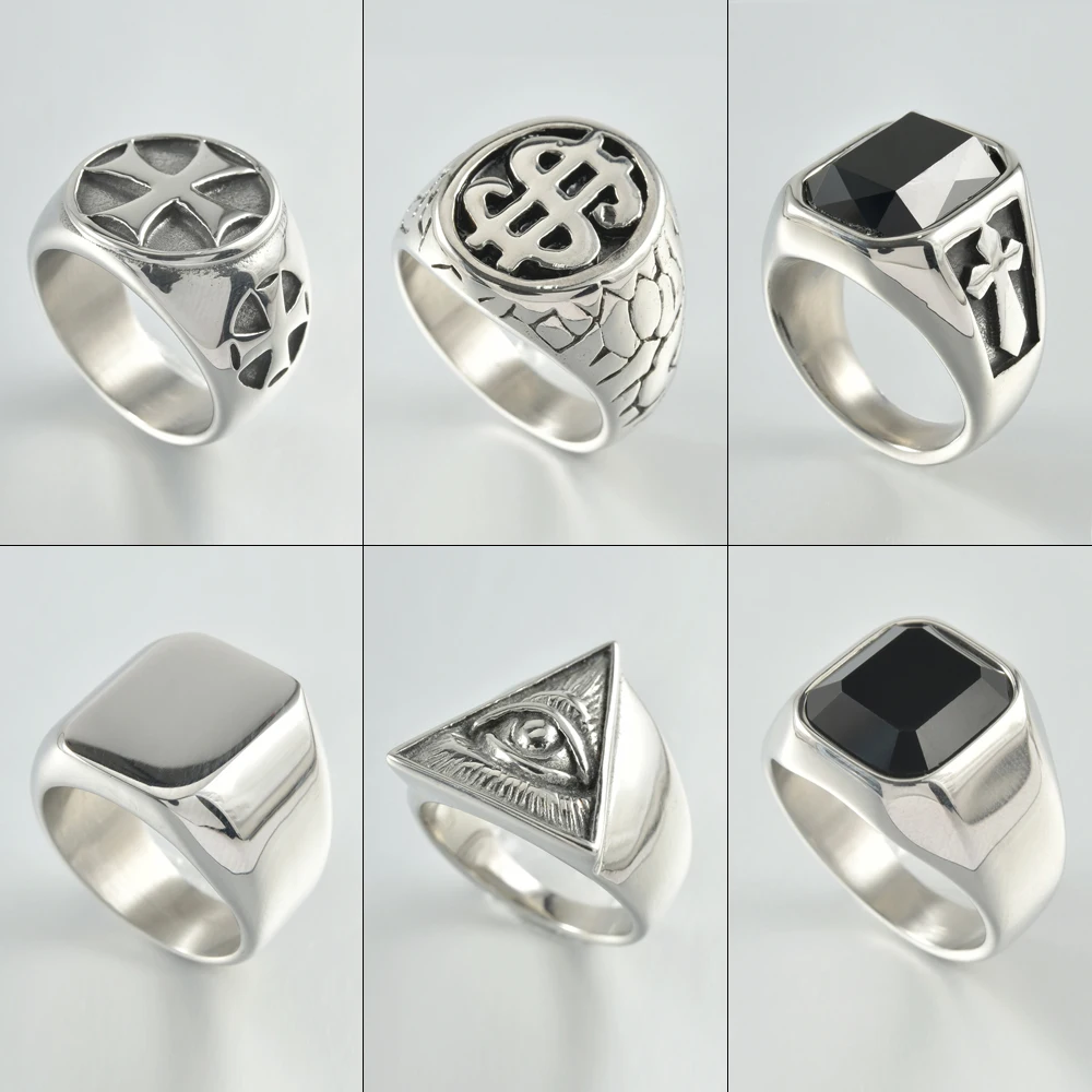 1PC 316L Stainless Steel Metal Glossy Punk Rings for Men Geometric Width Square Finger Fashion Ring Jewelry Accessories