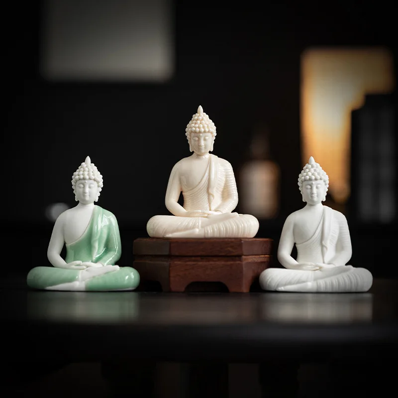 

Zen Ceramic Buddha Figurine Shakyamuni Buddha Statue Home Living Room Entrance Decoration Car Safety Ornament