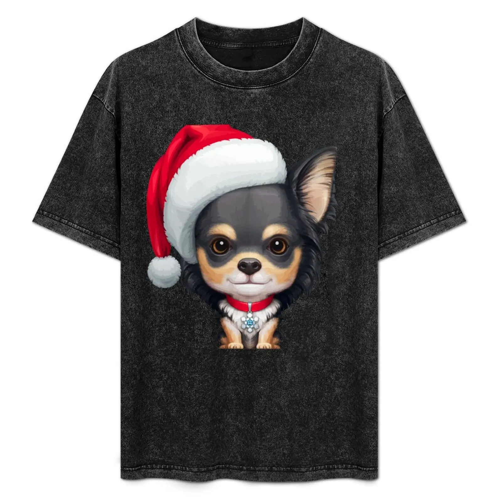 Camiseta con Gorro de Santa Claus para Perro Chihuahua Tricolor de Pelo Largo