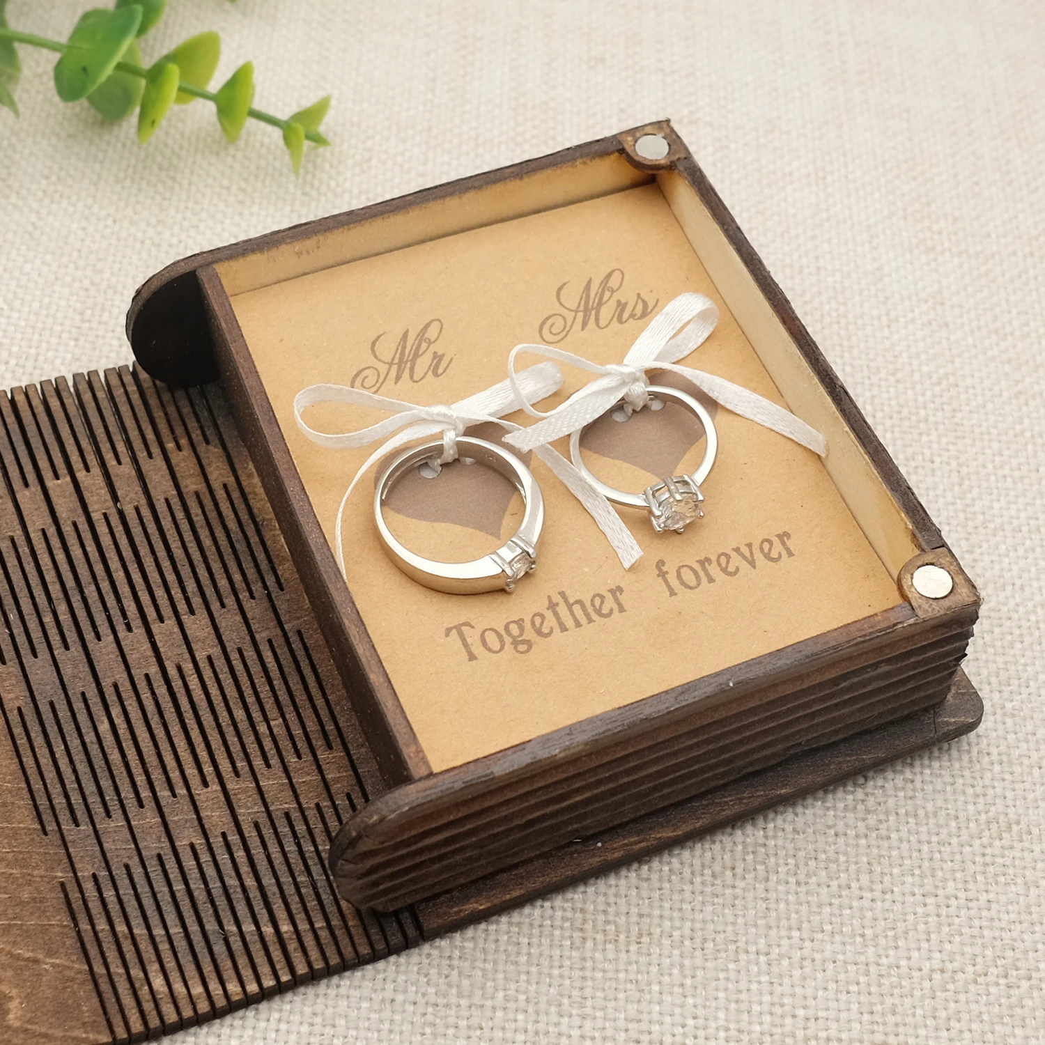 Personalized Wedding Rings Box, Custom Wedding Rings Bearer, Rustic Wooden Book Box, Engagement Ring Holder, Wedding Decor