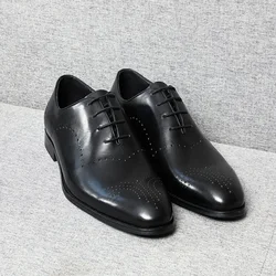 Breathable Comfortable Successful Man Social Black Oxfords Best Natural Cow Leather Italian Luxury Brand Elegant Man Dress Shoes