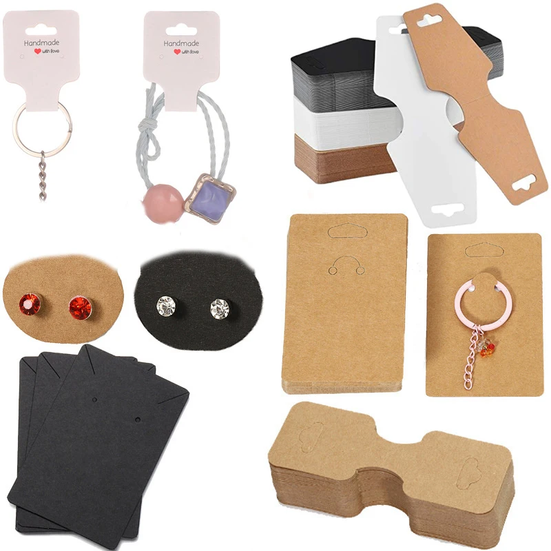 50pcs Paper Earring Cards Keychain Holder Bulk Hairpins Display Necklace Cardboard Hang Tag For Diy Jewelry Packaging Making