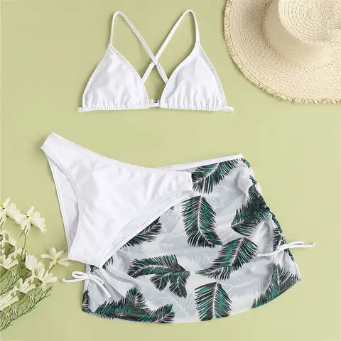 Girl Swimsuit with Skirt 3 Piece Swimwear Summer Kids Bikini Set for 9-16Y Teen Girls Beach Bathing Suit Children's Beachwear