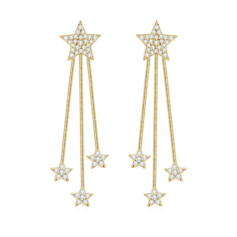 

Ehhai Certified Round Moissanite Star Tassel Chain Stud Earring for Women S925 Sterling Silver Piercing Jewelry Gift Pendientes