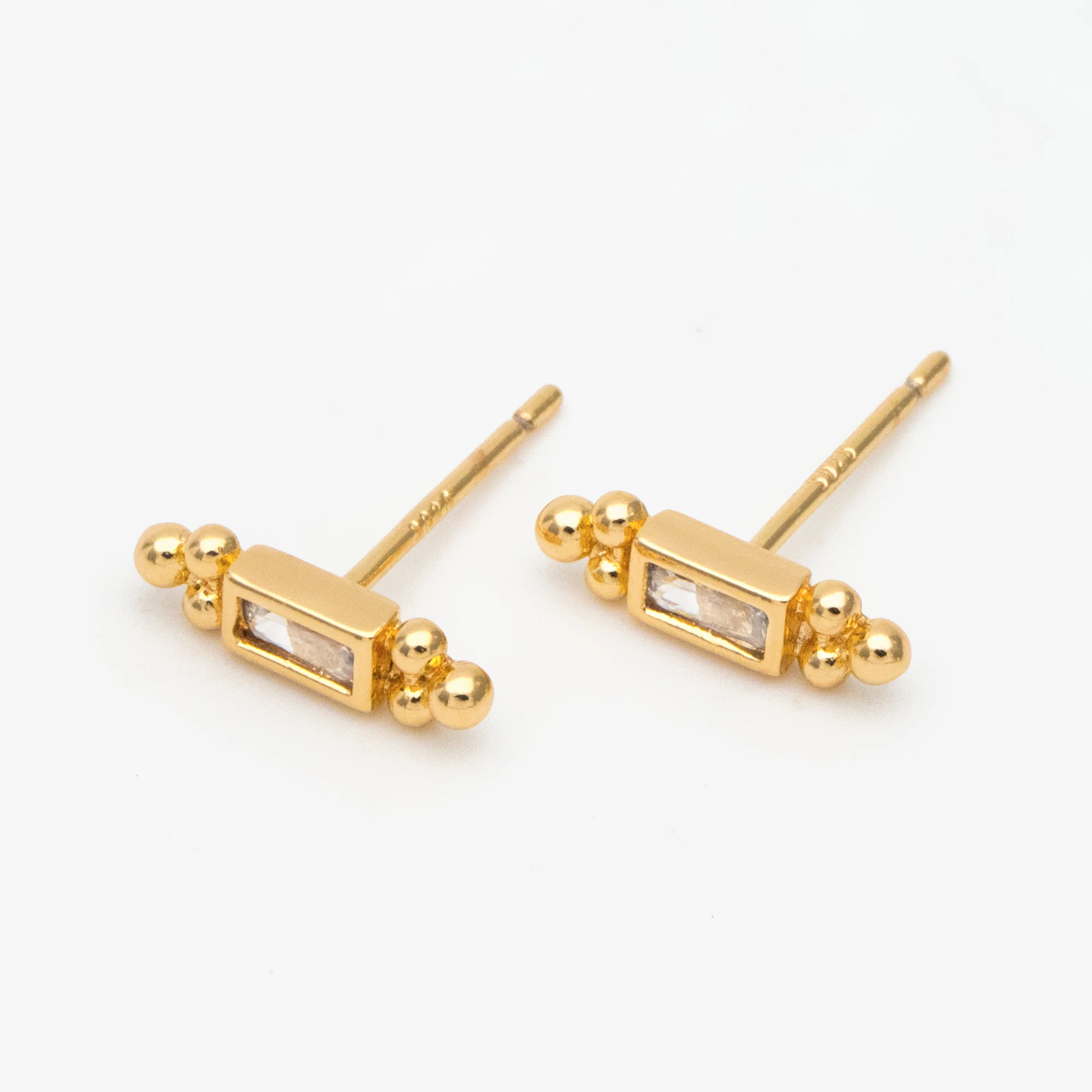 

10pcs CZ Pave Rectangle Earring Studs, 18K Gold Plated Brass Ear Posts, Geometric Earring For Jewelry Making Diy (#GB-3526)