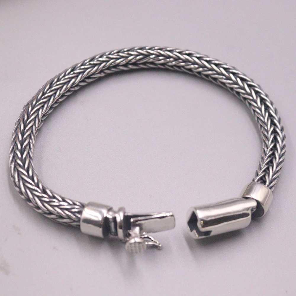 

Real Sterling Silver 925 Women Men Bracelet 7mmW Round Wheat Foxtail Chain 20cm