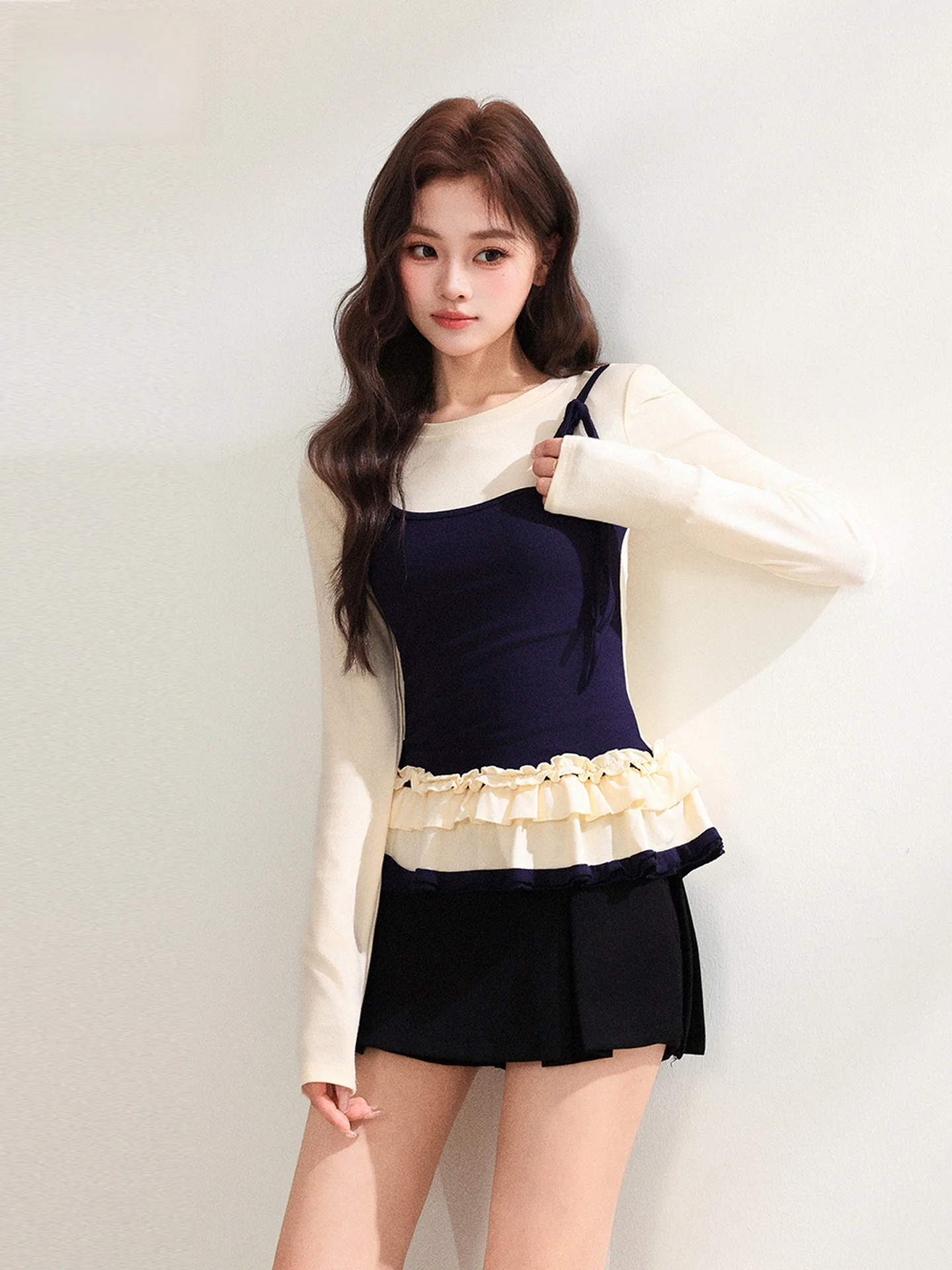 

Женская приталенная футболка с длинным рукавом в стиле пэчворк, летний топ в милом девичьем стиле, из трикотажной смеси хлопка и полиэстера