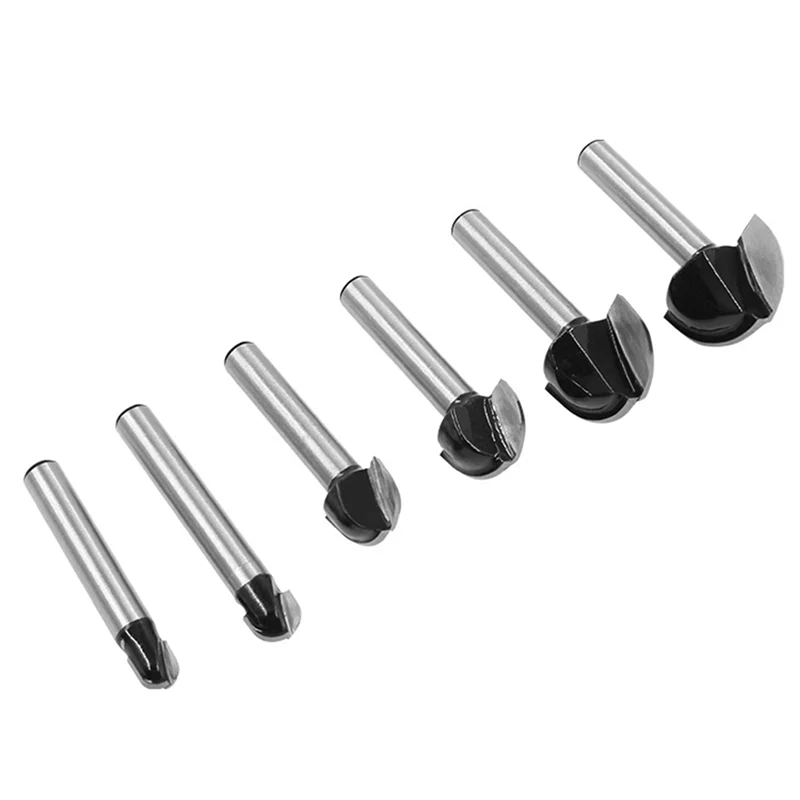 

High Quality-1/4 Handle Woodworking Milling Cutter Set 6Pc Round Bottom Knife Semi-Spherical Head Relief Arc Carving Tool Durabl