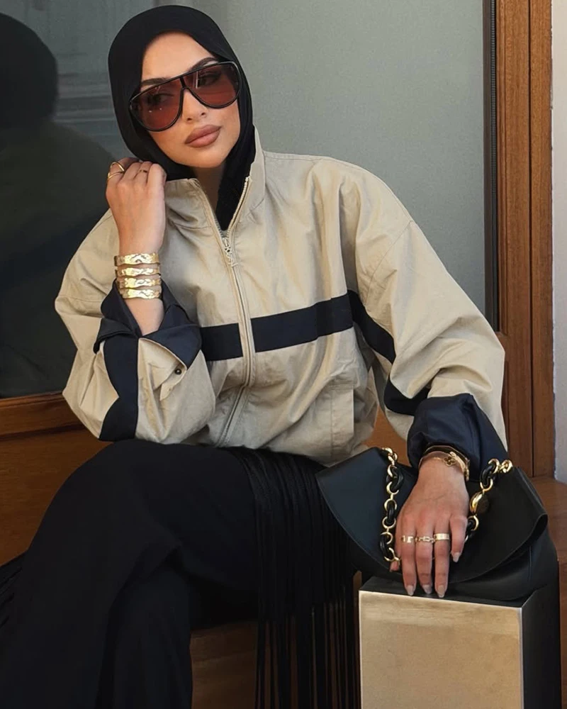 Women's Jacket 2026 New Autumn Winter Stand Collar Color-Block Jacket for Women Personality Chic Ladies Outerwear
