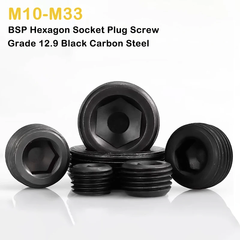 Grade 12.9 Black Carbon Steel M10 M12 M14 M16 M18-M33 BSP Metric Male Therad Carbon Steel Hex Socket End Cap Plug Pipe Fitting