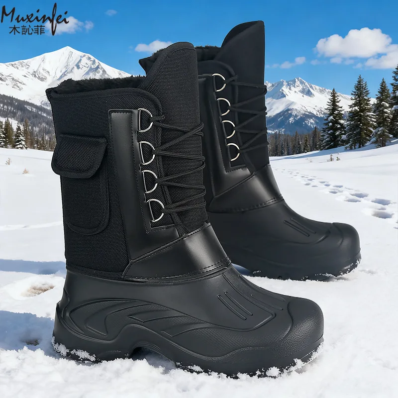 الرجال شتاء جديد أفخم سميكة عالية أعلى في الهواء الطلق الصيد أحذية التنزه الثلوج الأحذية مقاوم للماء المضادة للانزلاق أحذية قطنية مقاومة البرد #5