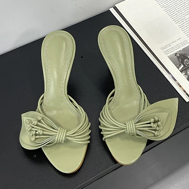 Liyke Designer Women Green Leaf Narrow Band Summer Slipper Sandal Street  Fashion Open Toe Mules Thin Low Heels Party Dress Shoes - AliExpress 322