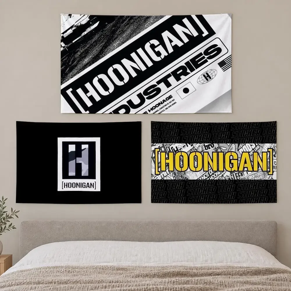 H-Hoonigan Racing Car Modification Tapestry Custom Living Bedroom Party Dormitory Interior Wall Bohemian Decora Attached Clip