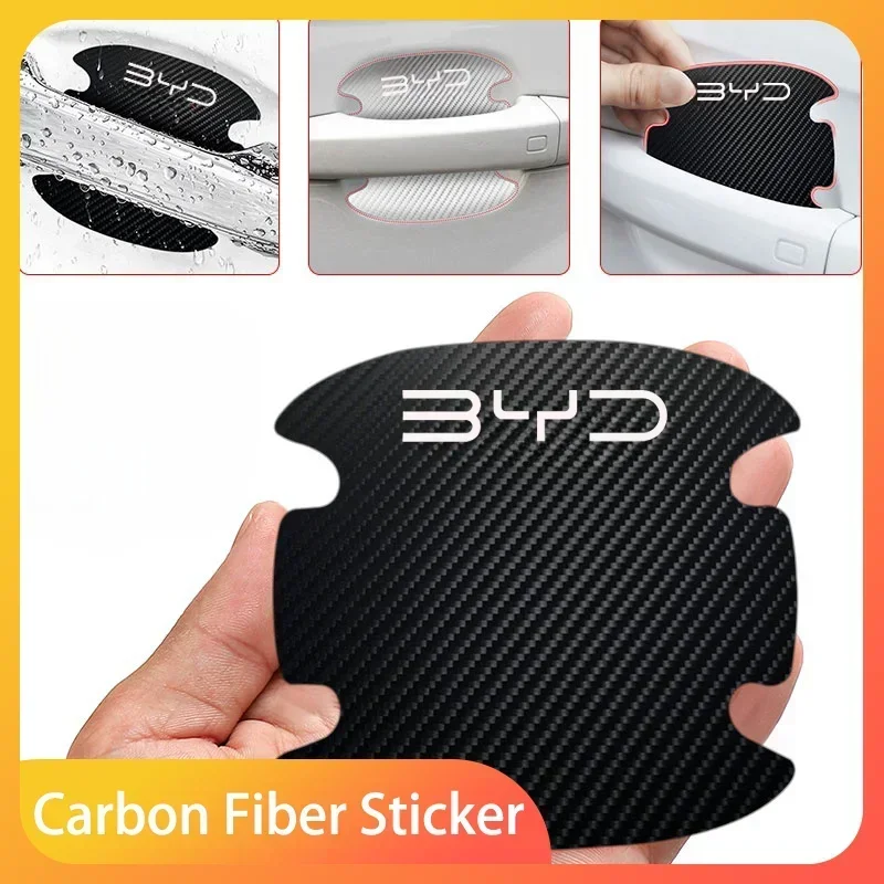 

4PCS Car Door Handle Anti-scratch Sticker Carbon Fibre Car Door Bowl Handle Protector For BYD F3 F0 S6 S7 E5 E6 M6 Accessories