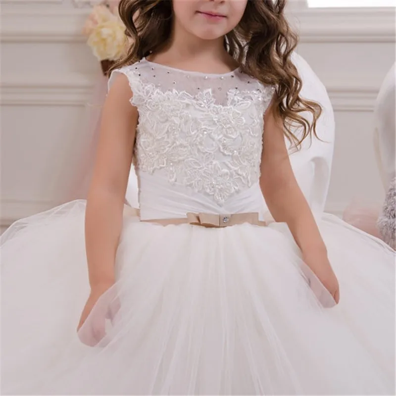 Vestido de encaje sin mangas para niños, Vestido largo de princesa de cumpleaños, esponjoso