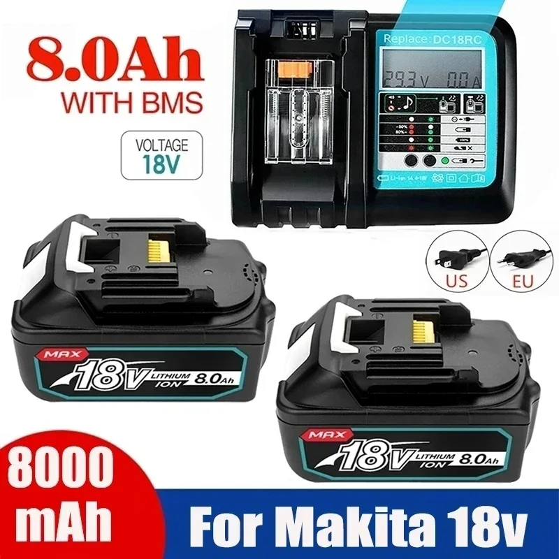 

Перезаряжаемый литий-ионный аккумулятор для Makita, 18В 8.0Ah BL1860b BL1850b BL1840 LXT-400 6A, для электроинструментов Makita 1860, BL1830b, BL1850b, BL1840