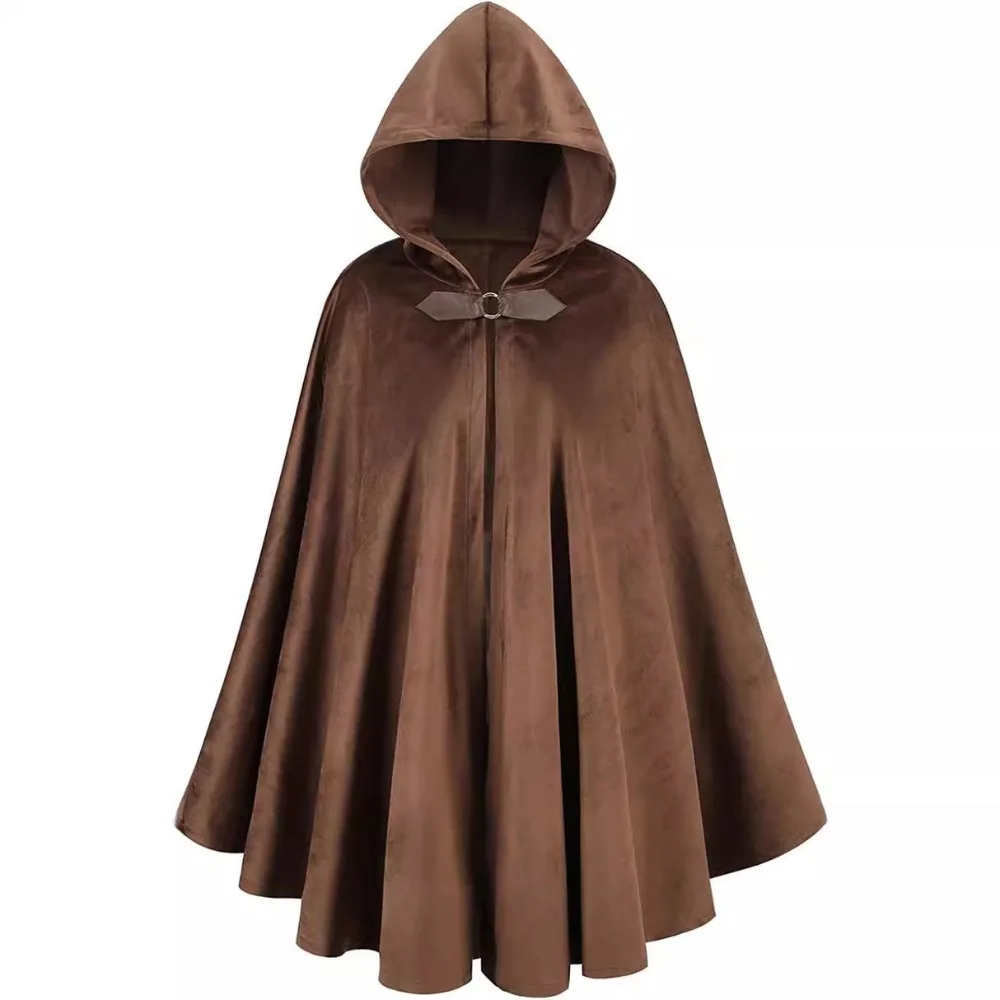 

Creative Gift Suede Halloween Hooded Cloak Vintage Brown Color Vintage Hooded Cape Black Color Overcoats