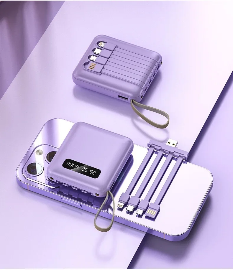 Mini with Its Own Cable Power Bank 20000mAh Fast Charging with Its Own 4-wire Mobile Power Supply with LED Light
